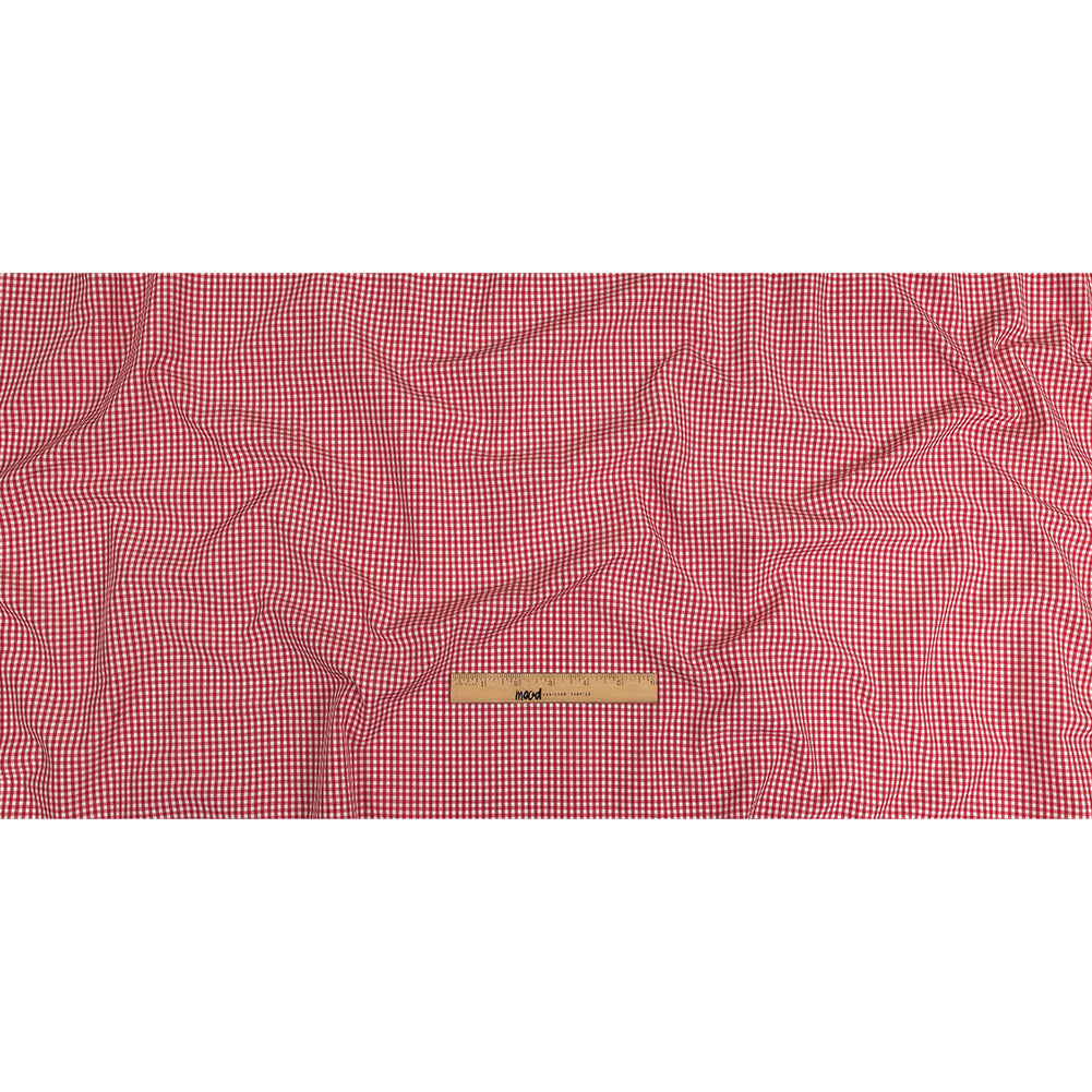 Red and White Checked Cotton and Polyester Shirting Full