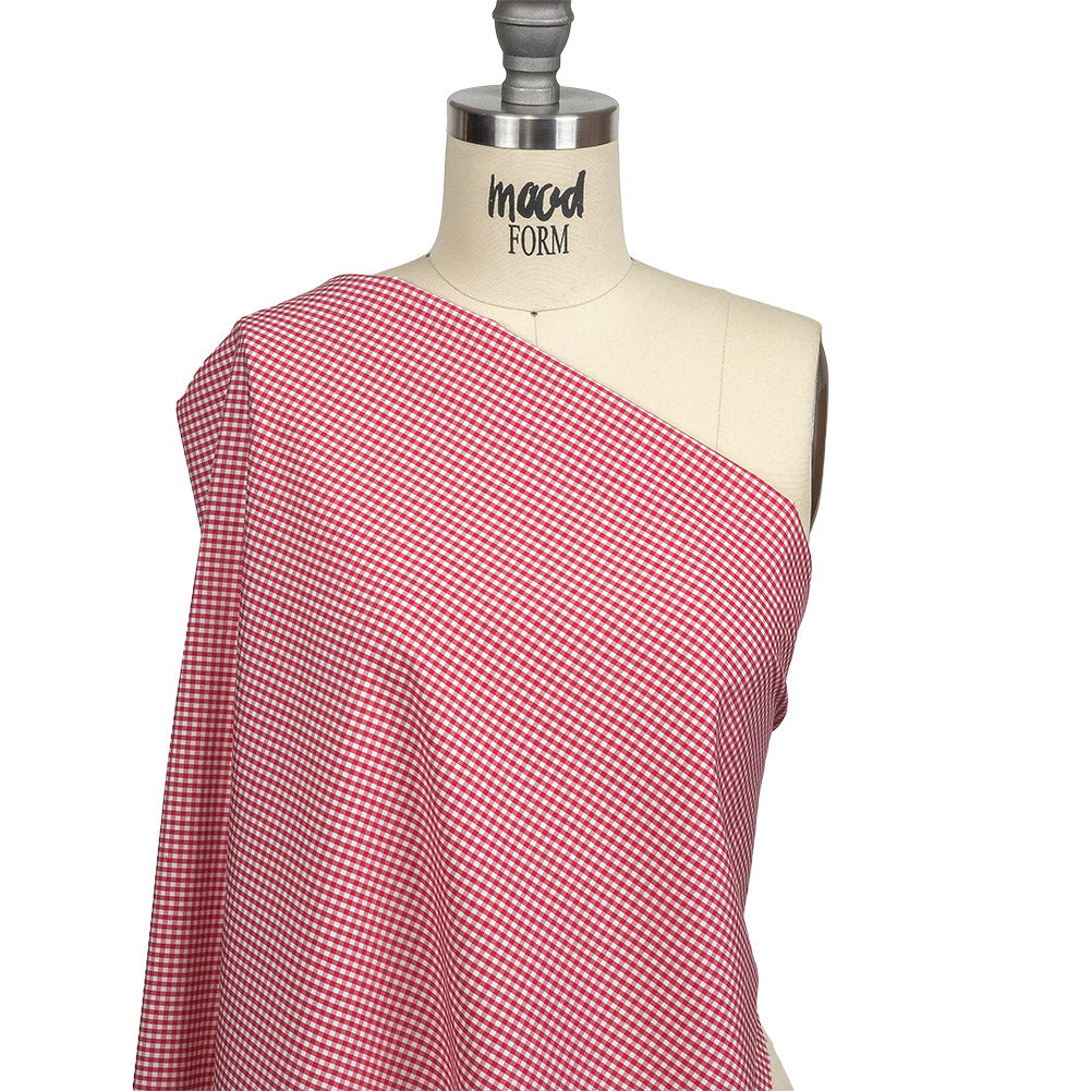 Red and White Checked Cotton and Polyester Shirting Drape