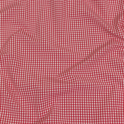 Red and White Checked Cotton and Polyester Shirting