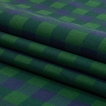 Blue and Green Checkered Cotton and Polyester Dobby Folded