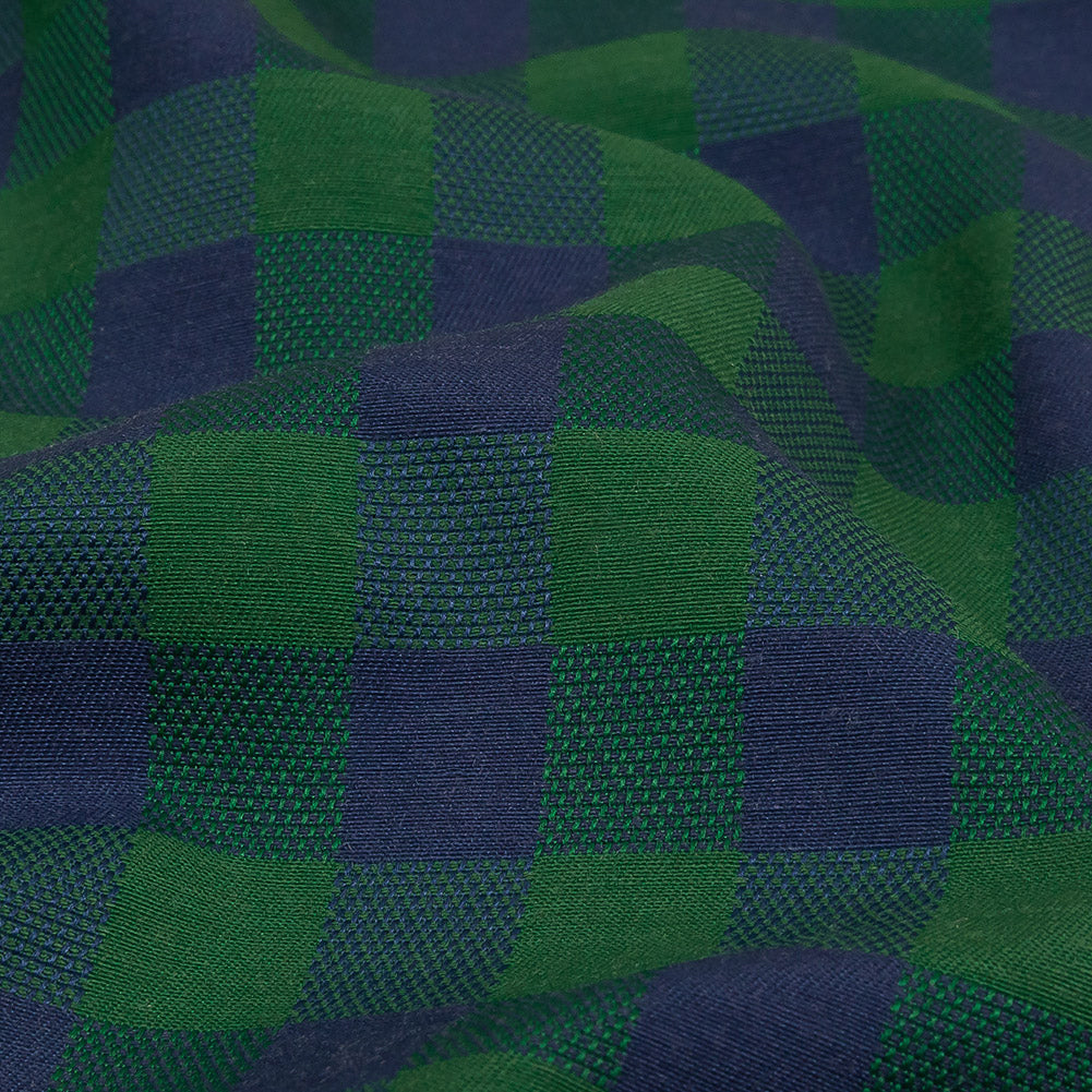 Blue and Green Checkered Cotton and Polyester Dobby Detail