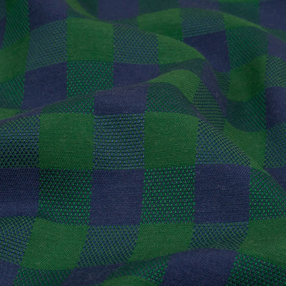Blue and Green Checkered Cotton and Polyester Dobby Detail