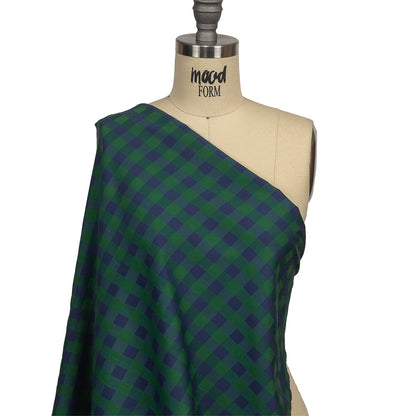 Blue and Green Checkered Cotton and Polyester Dobby Drape