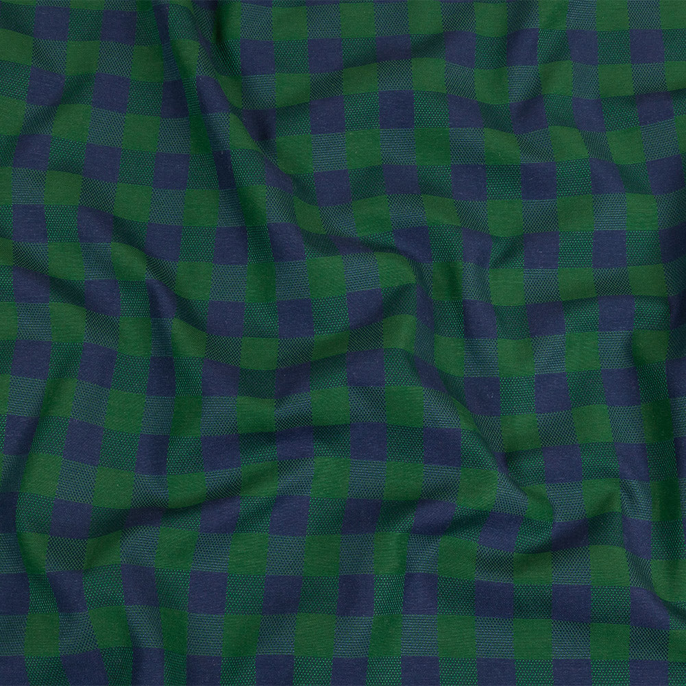 Blue and Green Checkered Cotton and Polyester Dobby