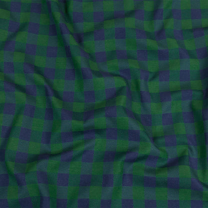 Blue and Green Checkered Cotton and Polyester Dobby