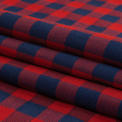 Red and Navy Checkered Cotton and Polyester Dobby Folded