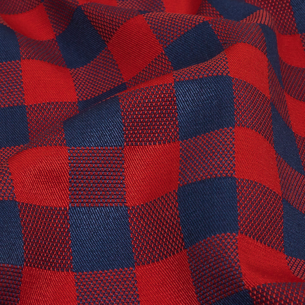 Red and Navy Checkered Cotton and Polyester Dobby Detail