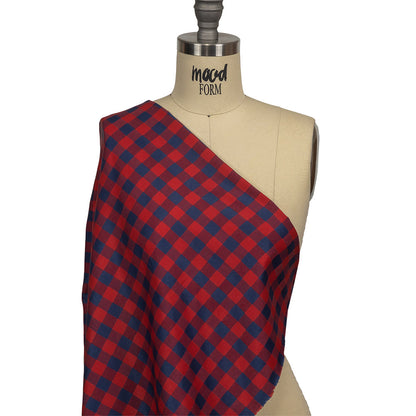 Red and Navy Checkered Cotton and Polyester Dobby Drape
