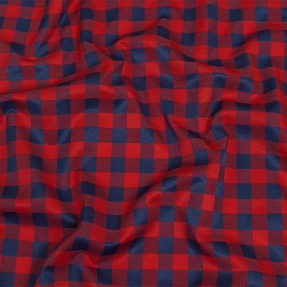 Red and Navy Checkered Cotton and Polyester Dobby