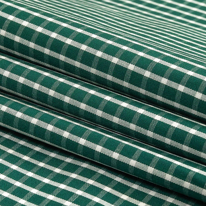 Evergreen and White Checkered Cotton and Polyester Shirting Folded
