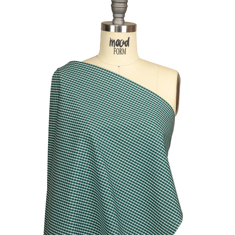 Evergreen and White Checkered Cotton and Polyester Shirting Drape