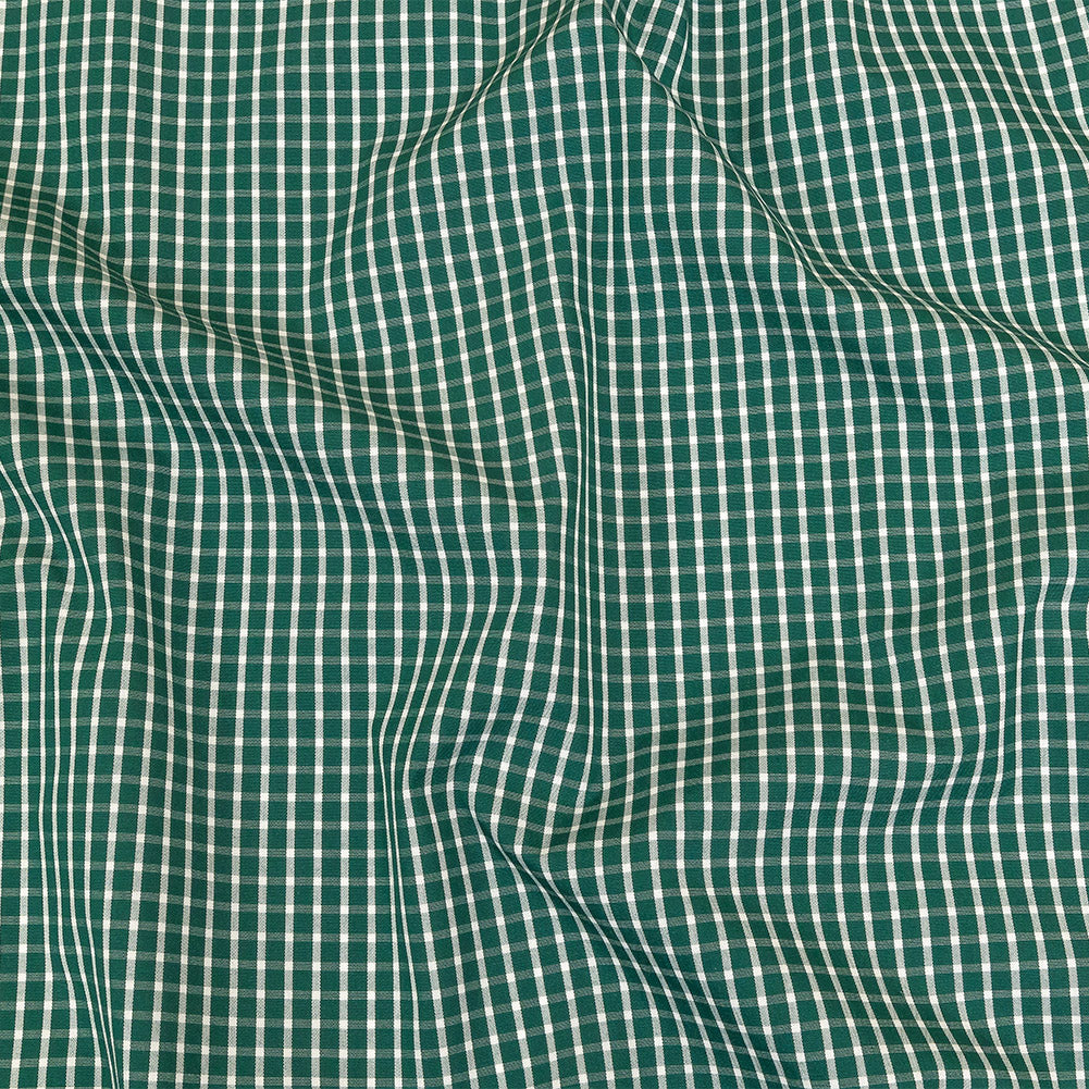 Evergreen and White Checkered Cotton and Polyester Shirting