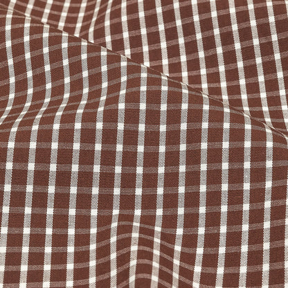 Brown and White Checkered Cotton and Polyester Shirting Detail