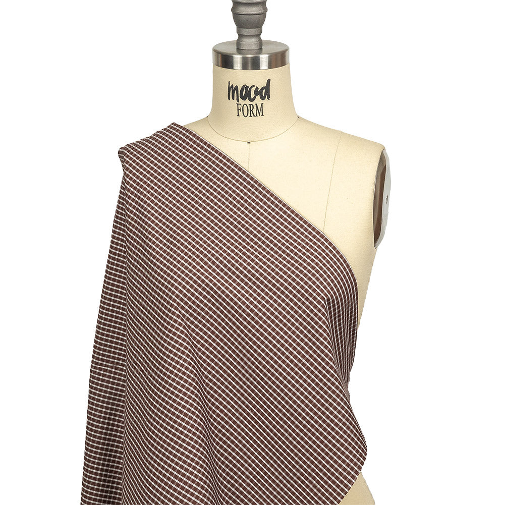 Brown and White Checkered Cotton and Polyester Shirting Drape
