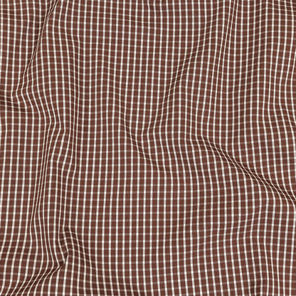 Brown and White Checkered Cotton and Polyester Shirting