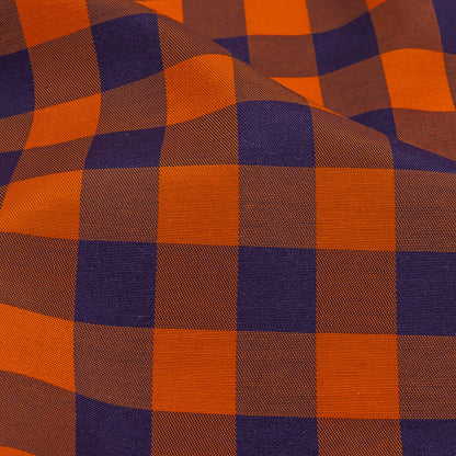 Orange and Navy Checked Cotton and Polyester Shirting Detail