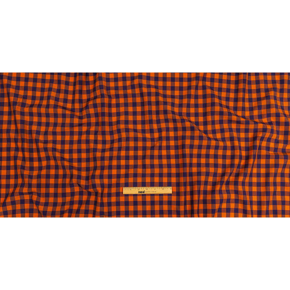 Orange and Navy Checked Cotton and Polyester Shirting Full