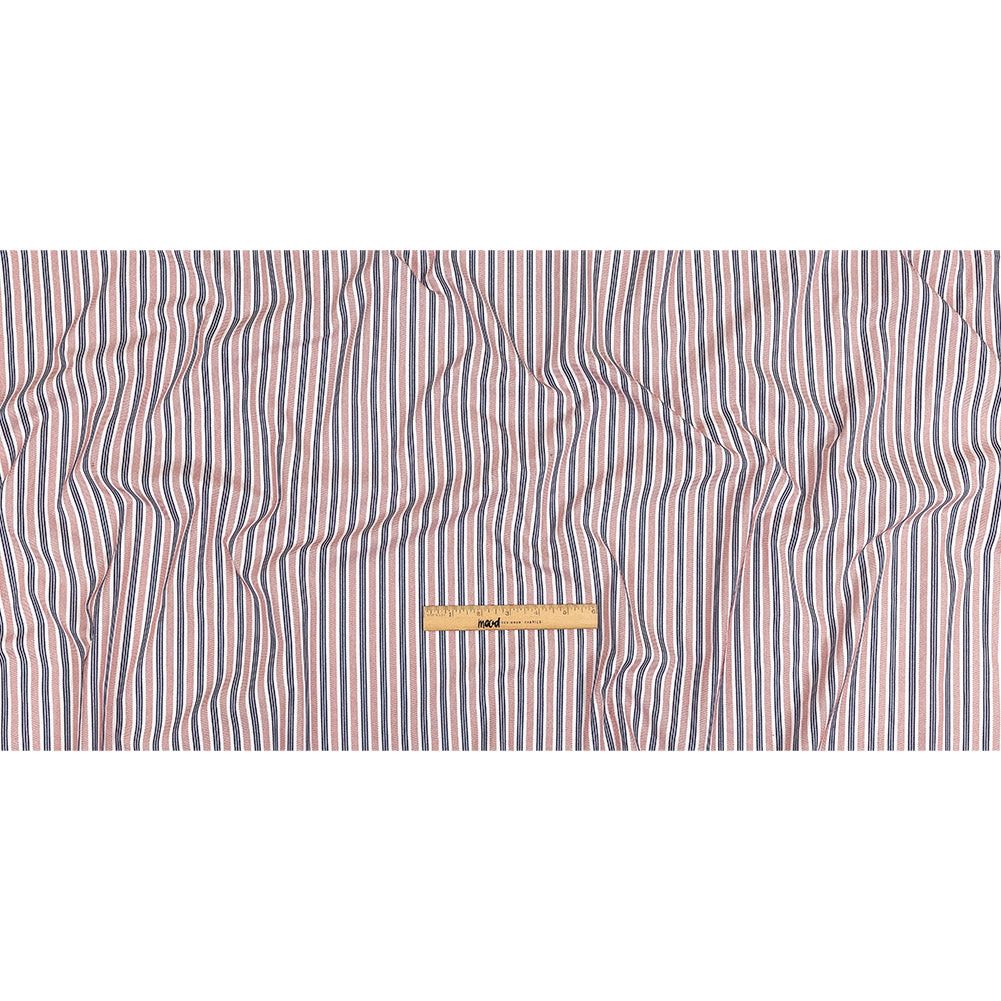 Red, Navy and White Striped Cotton and Polyester Dobby - Full