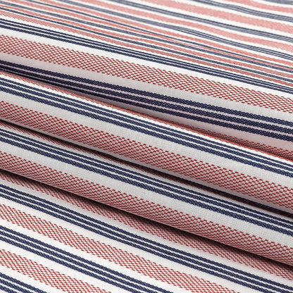 Red, Navy and White Striped Cotton and Polyester Dobby Folded