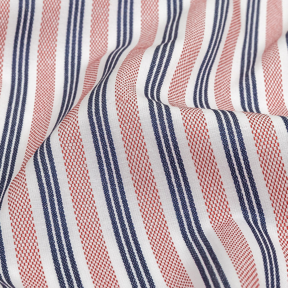 Red, Navy and White Striped Cotton and Polyester Dobby Detail