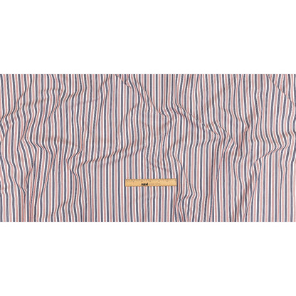 Red, Navy and White Striped Cotton and Polyester Dobby Full