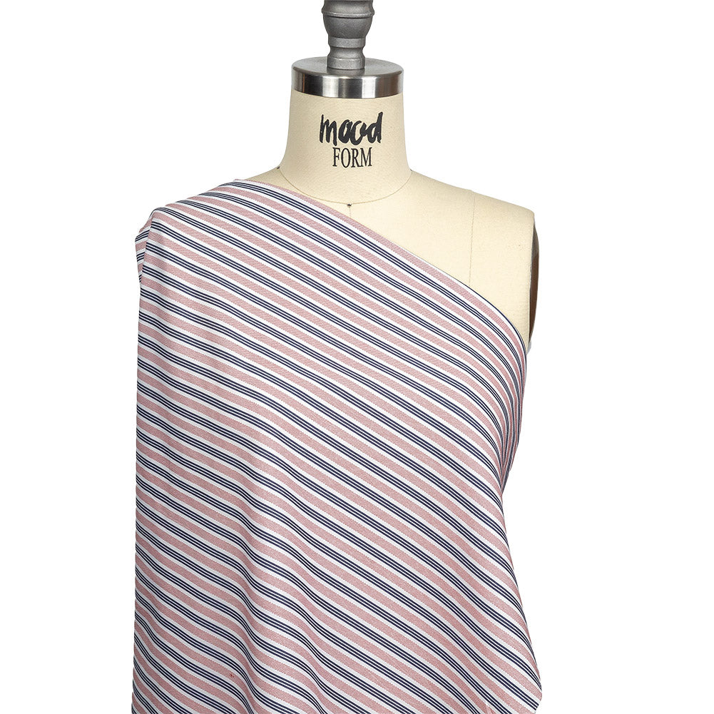 Red, Navy and White Striped Cotton and Polyester Dobby Drape