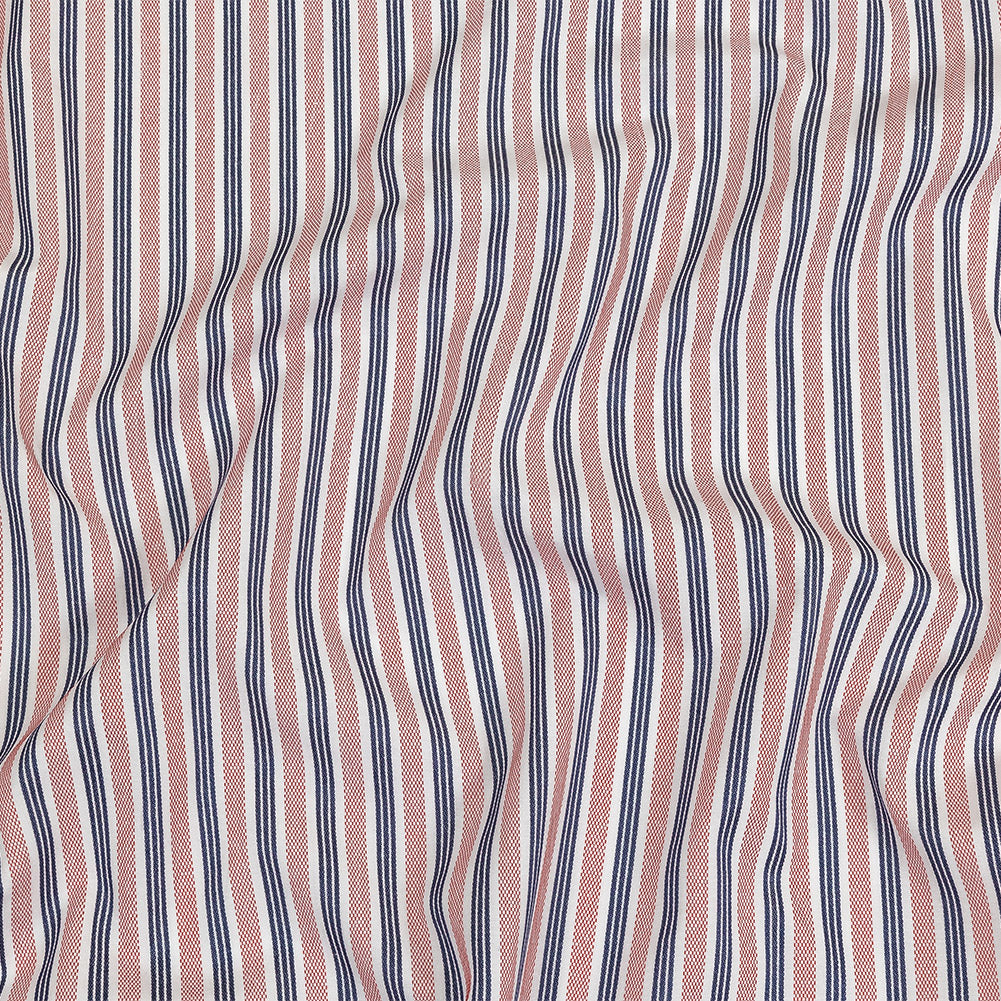 Red, Navy and White Striped Cotton and Polyester Dobby