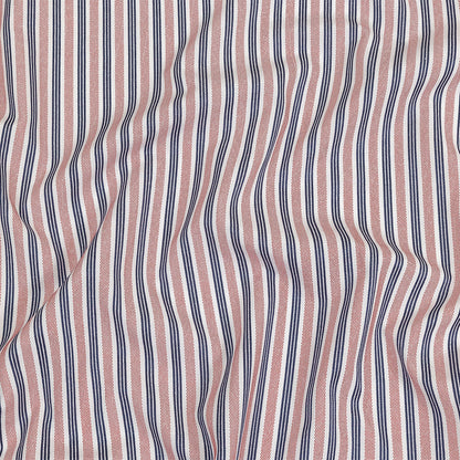 Red, Navy and White Striped Cotton and Polyester Dobby