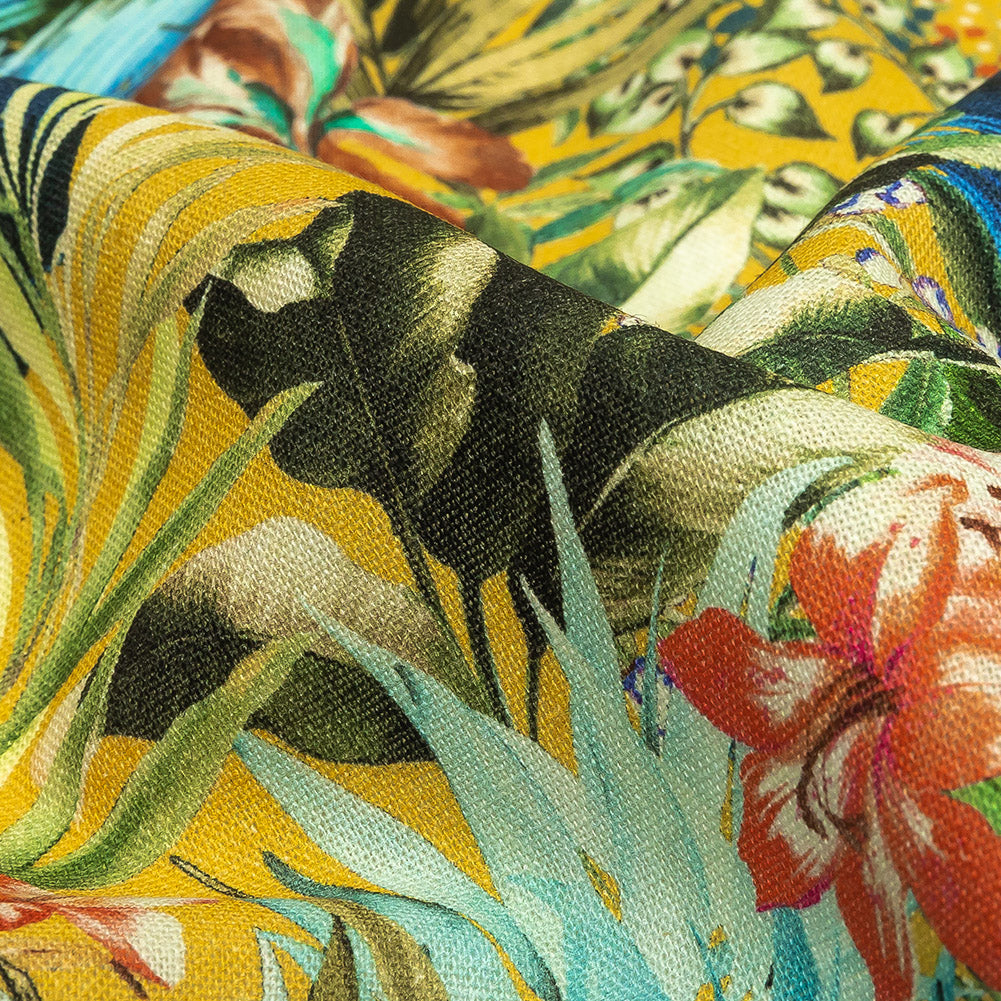 Linen and Rayon Woven Print - Yellow and Multicolor Floral - Mood Exclusive Amazonia Detail