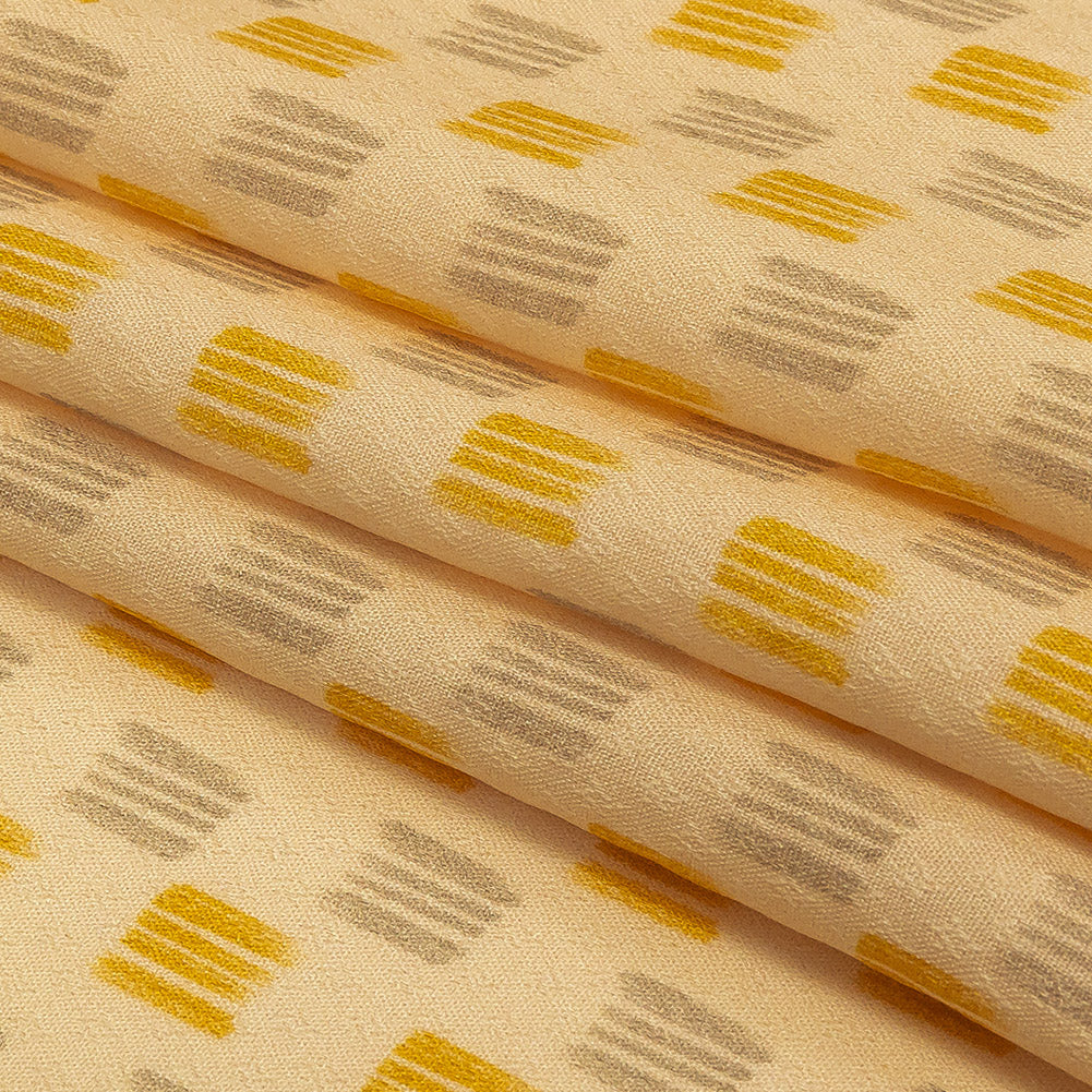Sustainable Viscose Floral Jacquard Print - Pale Yellow and Gray Line Squares - Mood Exclusive Calligraphy Lesson Folded