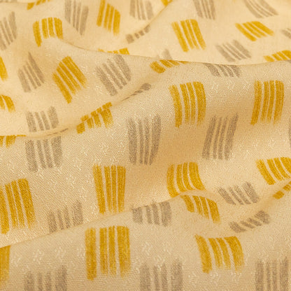 Sustainable Viscose Floral Jacquard Print - Pale Yellow and Gray Line Squares - Mood Exclusive Calligraphy Lesson Detail