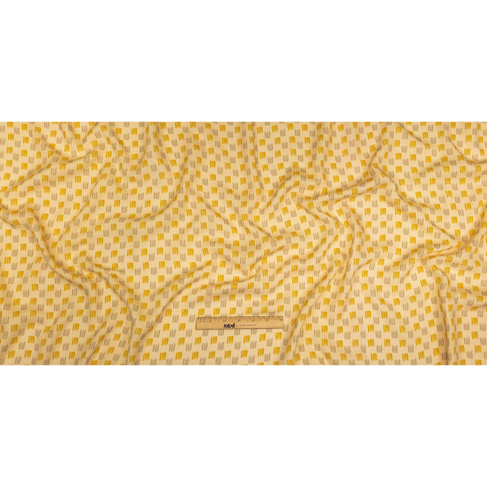 Sustainable Viscose Floral Jacquard Print - Pale Yellow and Gray Line Squares - Mood Exclusive Calligraphy Lesson Full
