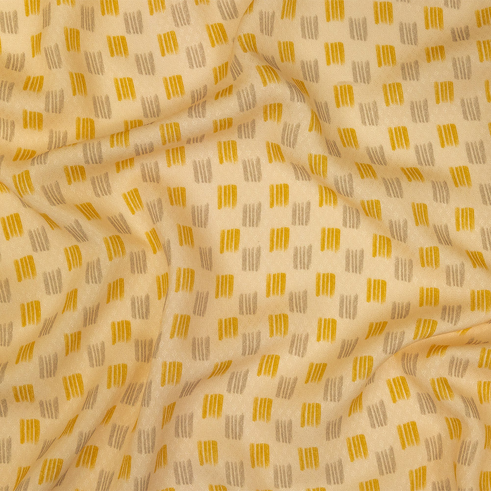 Sustainable Viscose Floral Jacquard Print - Pale Yellow and Gray Line Squares - Mood Exclusive Calligraphy Lesson