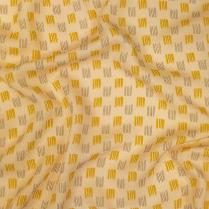 Sustainable Viscose Floral Jacquard Print - Pale Yellow and Gray Line Squares - Mood Exclusive Calligraphy Lesson