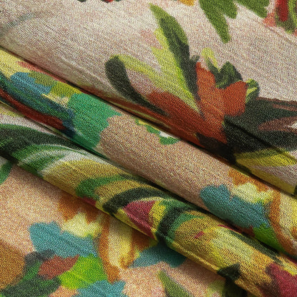 Crinkled Leafy Polyester Jacquard Print - Yellow, Red and Green Palm Trees - Mood Exclusive Beach Babe Folded