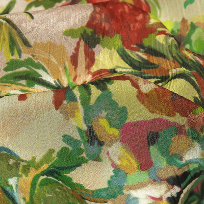 Crinkled Leafy Polyester Jacquard Print - Yellow, Red and Green Palm Trees - Mood Exclusive Beach Babe Detail