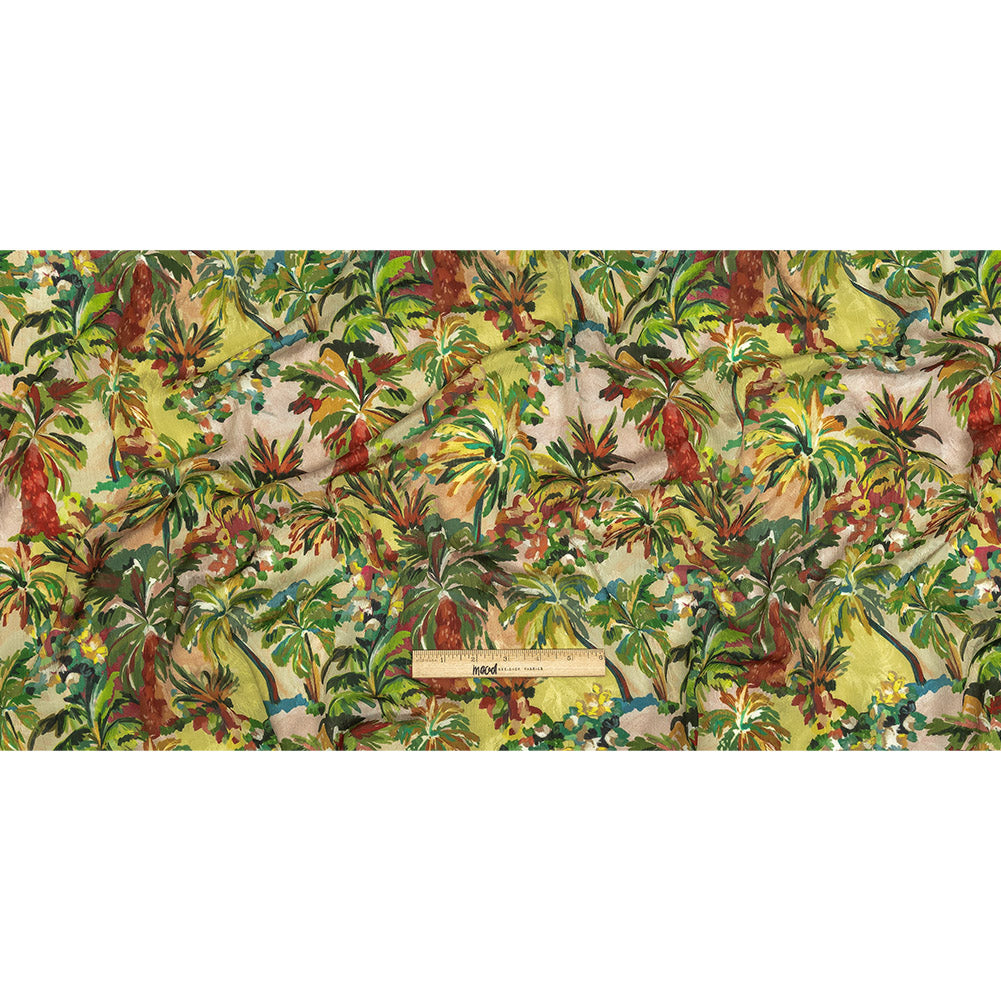 Crinkled Leafy Polyester Jacquard Print - Yellow, Red and Green Palm Trees - Mood Exclusive Beach Babe Full