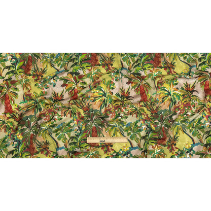 Crinkled Leafy Polyester Jacquard Print - Yellow, Red and Green Palm Trees - Mood Exclusive Beach Babe Full