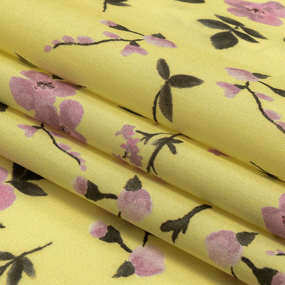 Cotton Poplin Print - Pale Yellow and Pink Floral - Mood Exclusive Sakura Sweets Folded