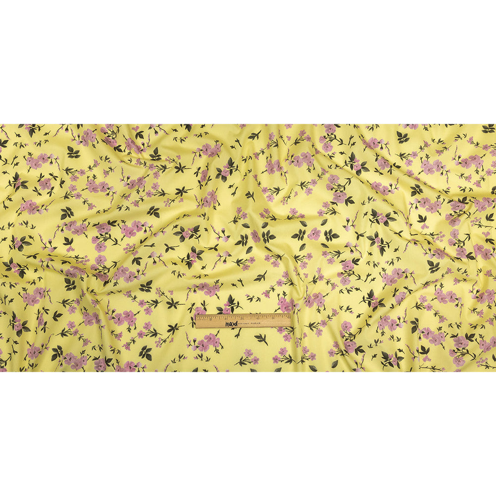 Cotton Poplin Print - Pale Yellow and Pink Floral - Mood Exclusive Sakura Sweets Full
