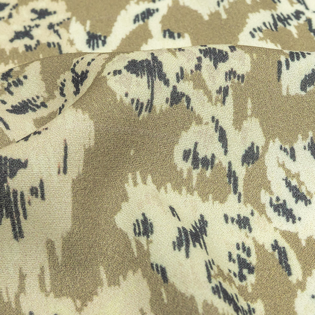 Viscose Crepe Print - Beige, Black and Ecru Ikat Florals - Mood Exclusive Exquisite Etchings Detail