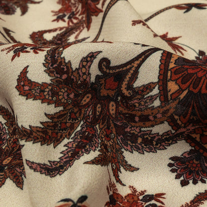 Viscose Crepe Panel - Beige and Burgundy Paisley Decorative Squares - Mood Exclusive Destination Dubai Detail