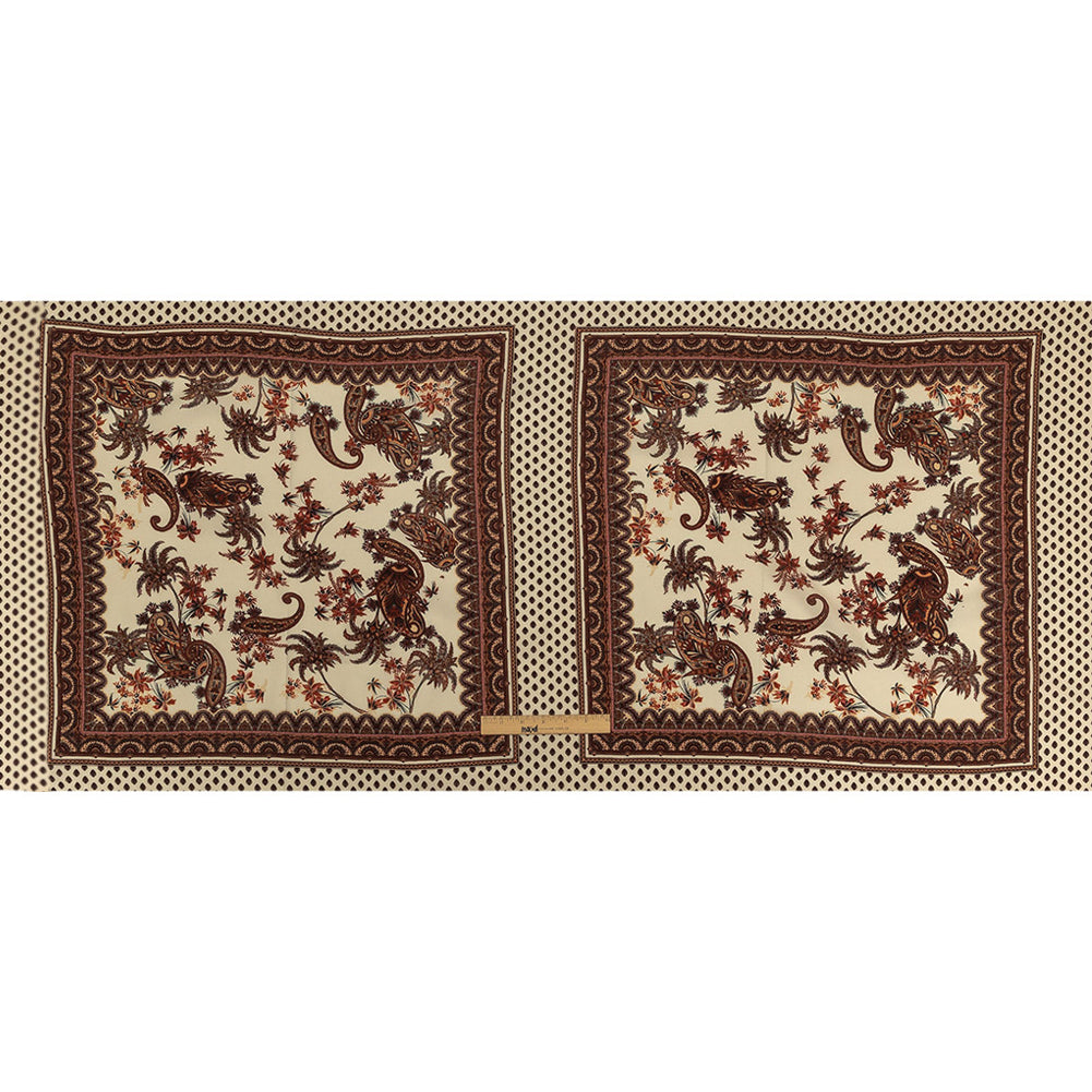 Viscose Crepe Panel - Beige and Burgundy Paisley Decorative Squares - Mood Exclusive Destination Dubai Full