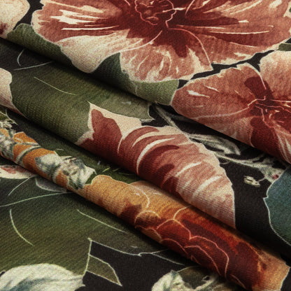 Polyester Charmeuse Print - Black, Red and Blue Floral - Mood Exclusive Misty Morning Folded