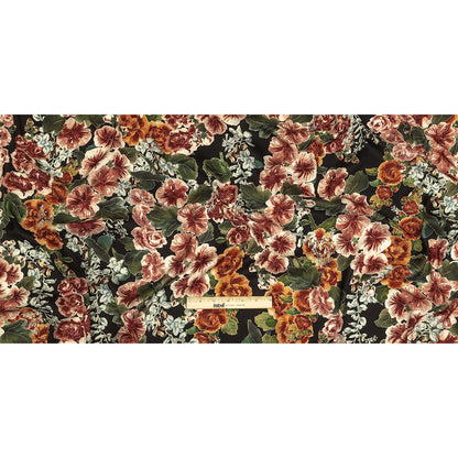 Polyester Charmeuse Print - Black, Red and Blue Floral - Mood Exclusive Misty Morning Full