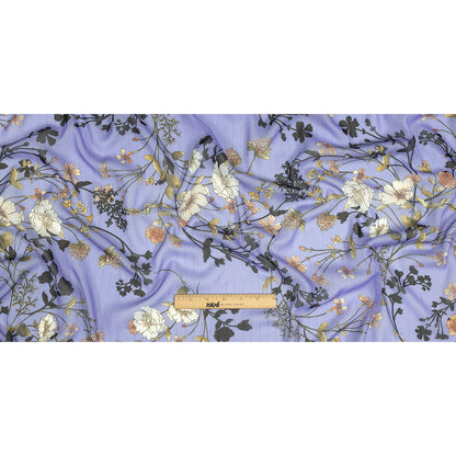 Polyester Chiffon Print with Metallic Pinstripes - Lavender and White Floral - Mood Exclusive Ornamental Orchestra Full