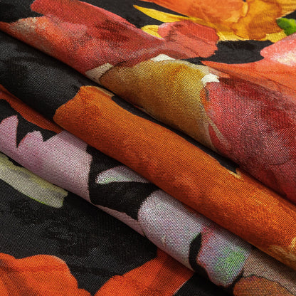 Flowery Sustainable Viscose Jacquard Print - Orange and Red Painterly Floral - Mood Exclusive Painter's Palette Folded