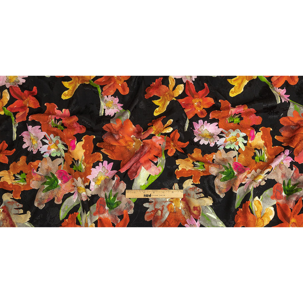 Flowery Sustainable Viscose Jacquard Print - Orange and Red Painterly Floral - Mood Exclusive Painter's Palette Full