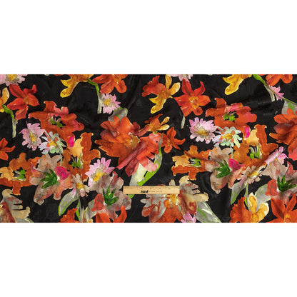 Flowery Sustainable Viscose Jacquard Print - Orange and Red Painterly Floral - Mood Exclusive Painter's Palette Full