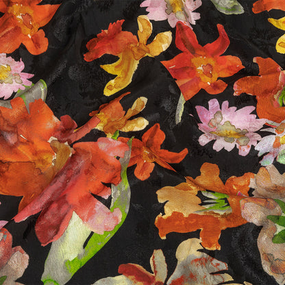 Flowery Sustainable Viscose Jacquard Print - Orange and Red Painterly Floral - Mood Exclusive Painter's Palette